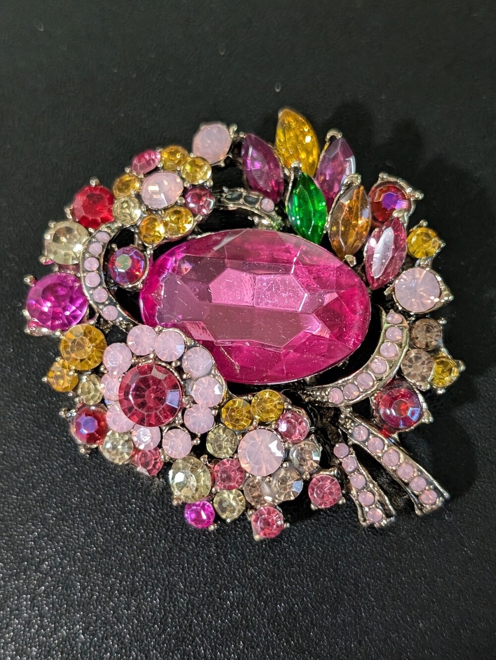 Vintage-Inspired Pink Multicolor Crystal Floral Brooch - Women Jewelry
